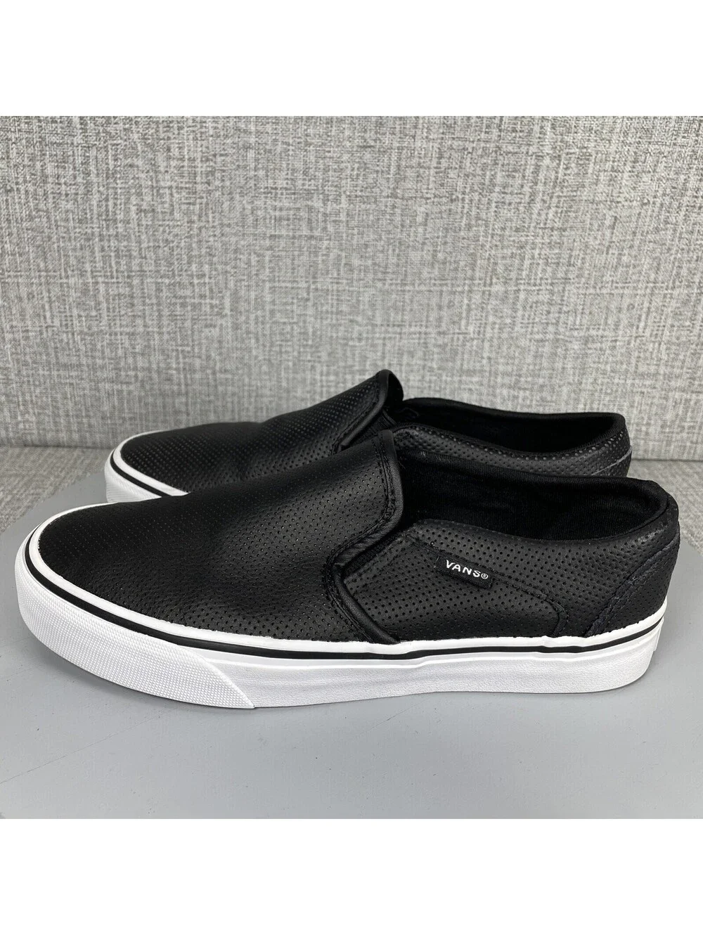Vans Asher Perforated Slip On Sneaker Shoes Skate Loafers Black Size 6.5